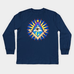 Sq. & Compasses w/All-seeing Eye, G & star On Blue disc Kids Long Sleeve T-Shirt